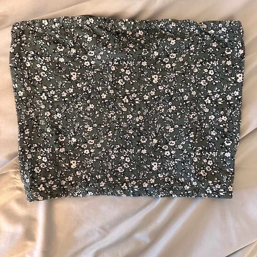 American Eagle, green flower printed tube top